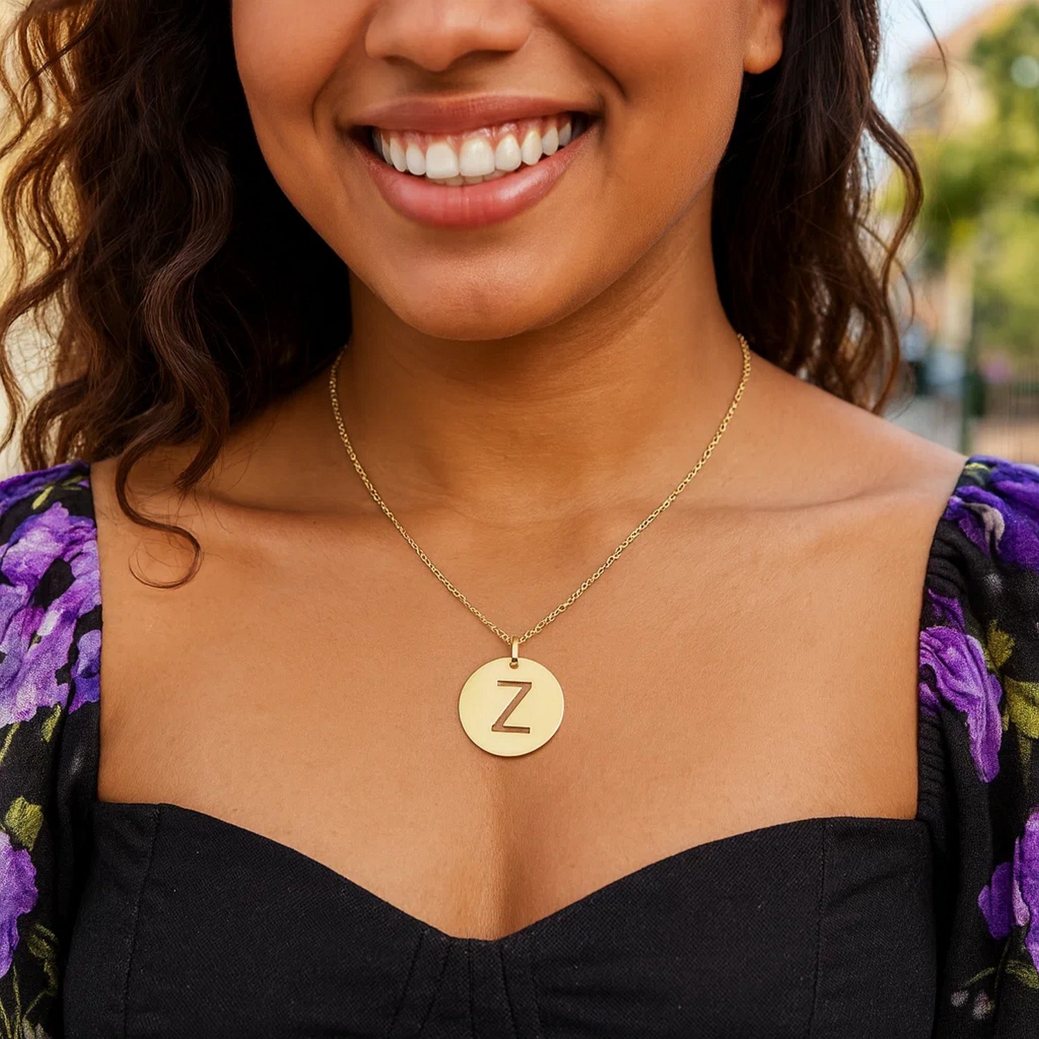 14K Yellow Gold Disc Initial Z Pendant - Image 3
