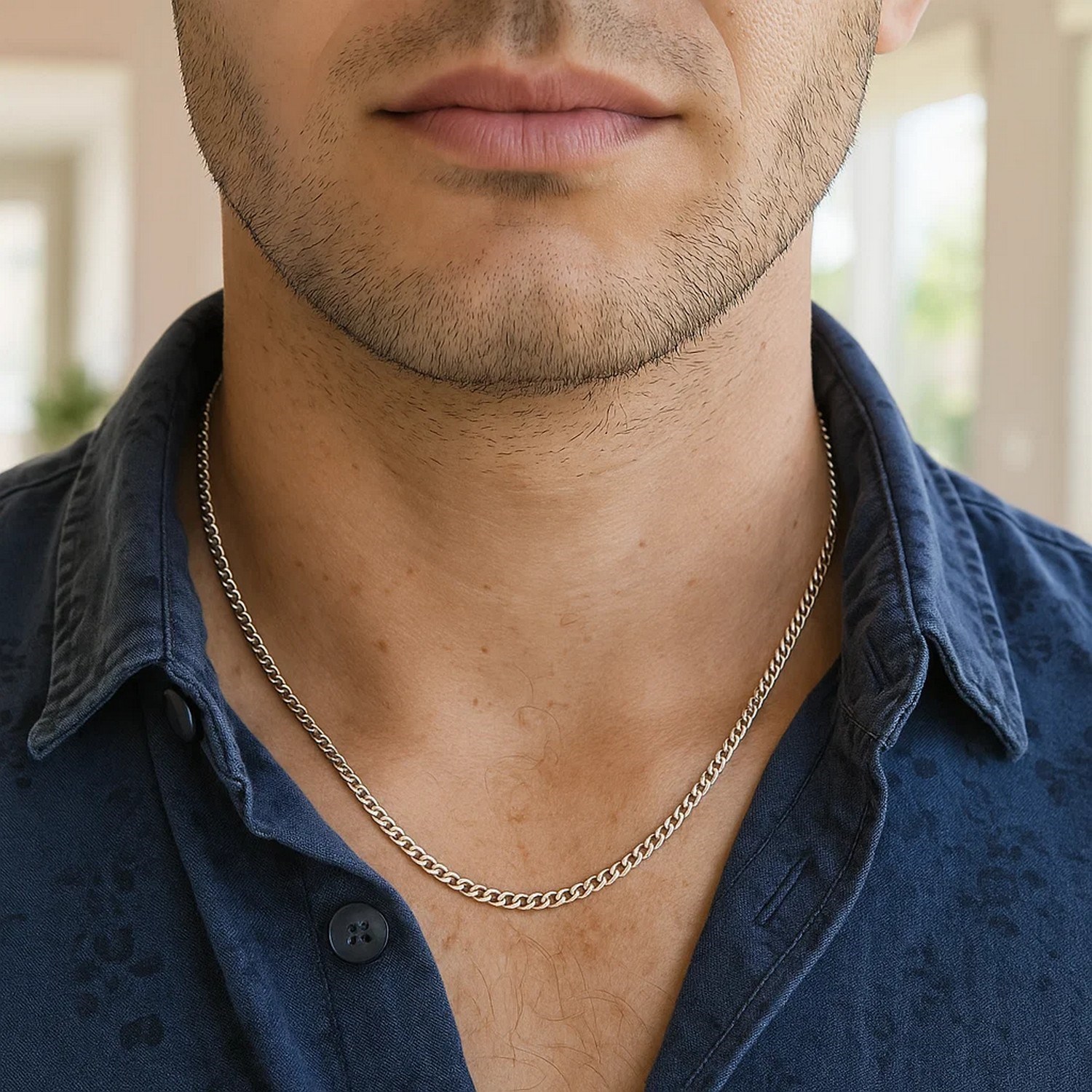 Rhodium Plated Sterling Silver Curb Style Chain (3.00 mm) - Image 3