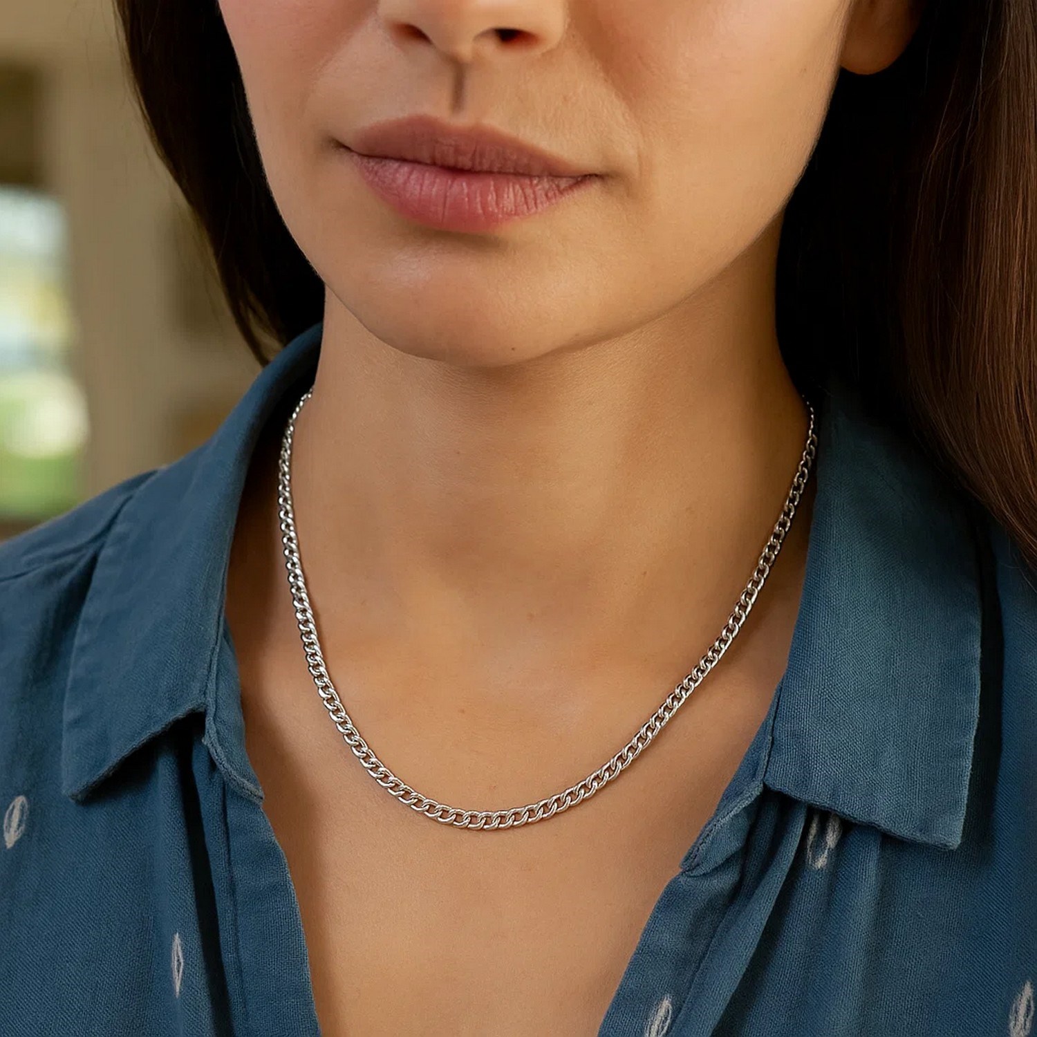 Rhodium Plated Sterling Silver Curb Style Chain (3.00 mm) - Image 4