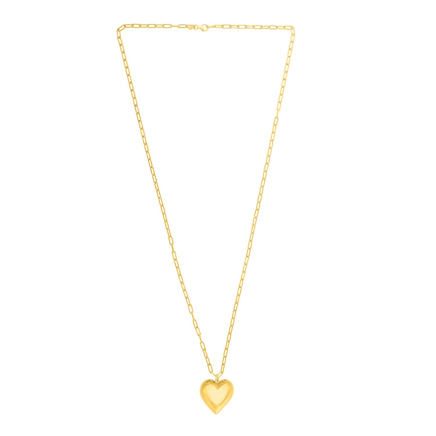 Sterling Silver Gold Plated Large Puffed Heart Long Necklace - Image 2