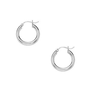 14k White Gold Polished Hoop Earrings (3x15mm)
