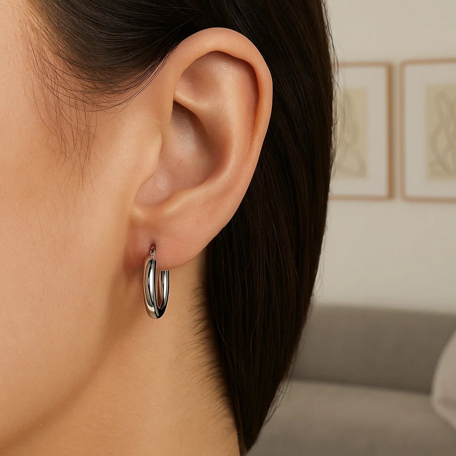 14k White Gold Polished Hoop Earrings (3x15mm) - Image 4