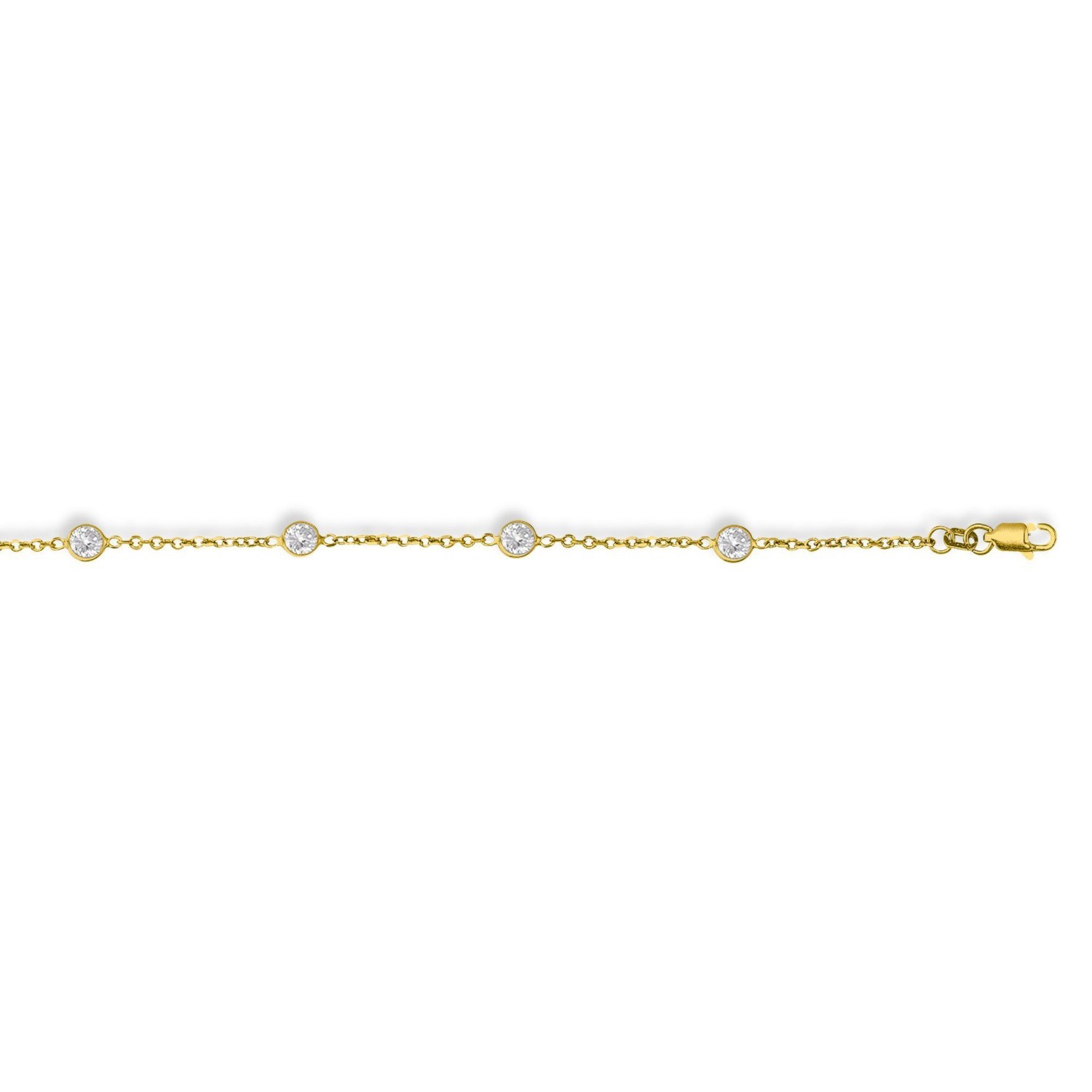 14k Yellow Gold Anklet with Round White Cubic Zirconia - Image 2