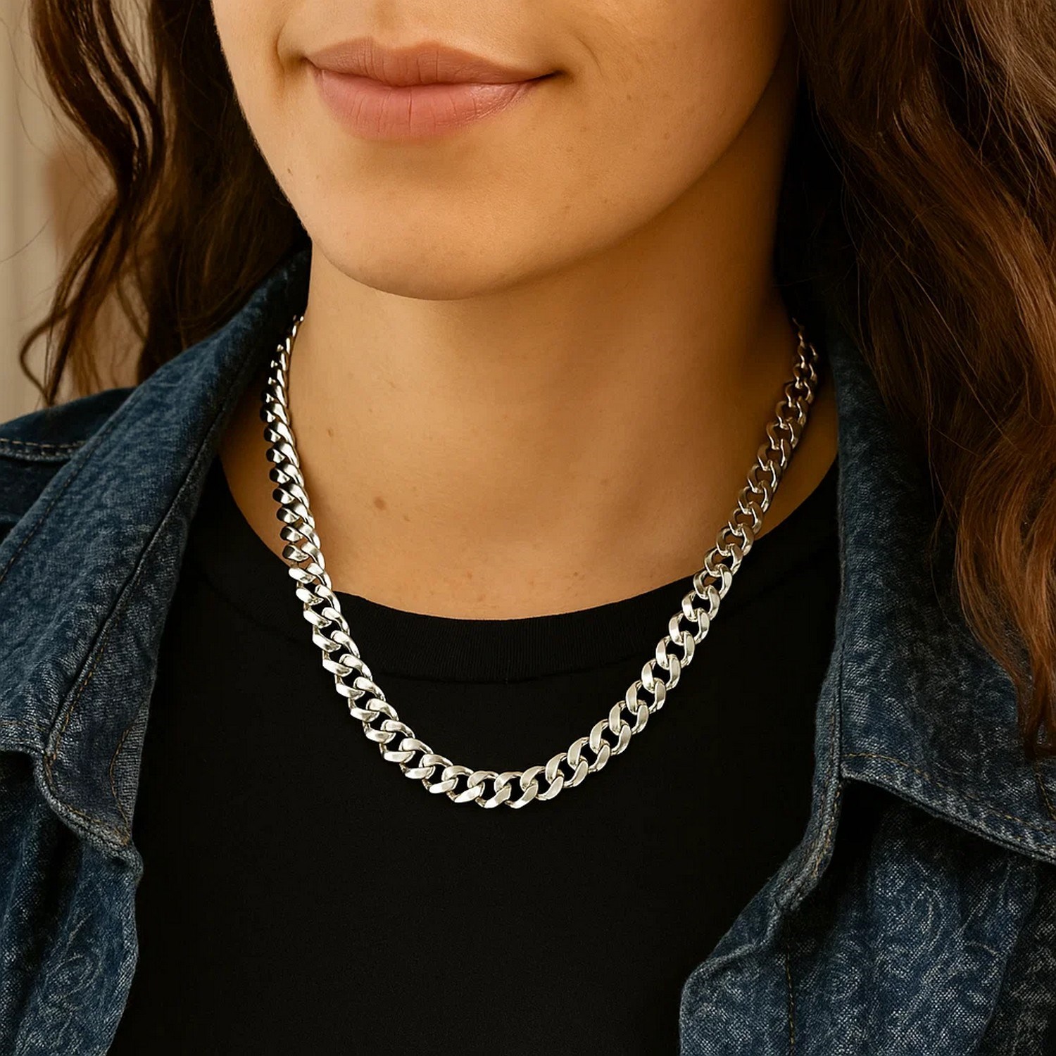 Rhodium Plated Sterling Silver Curb Style Chain (7.90 mm) - Image 5