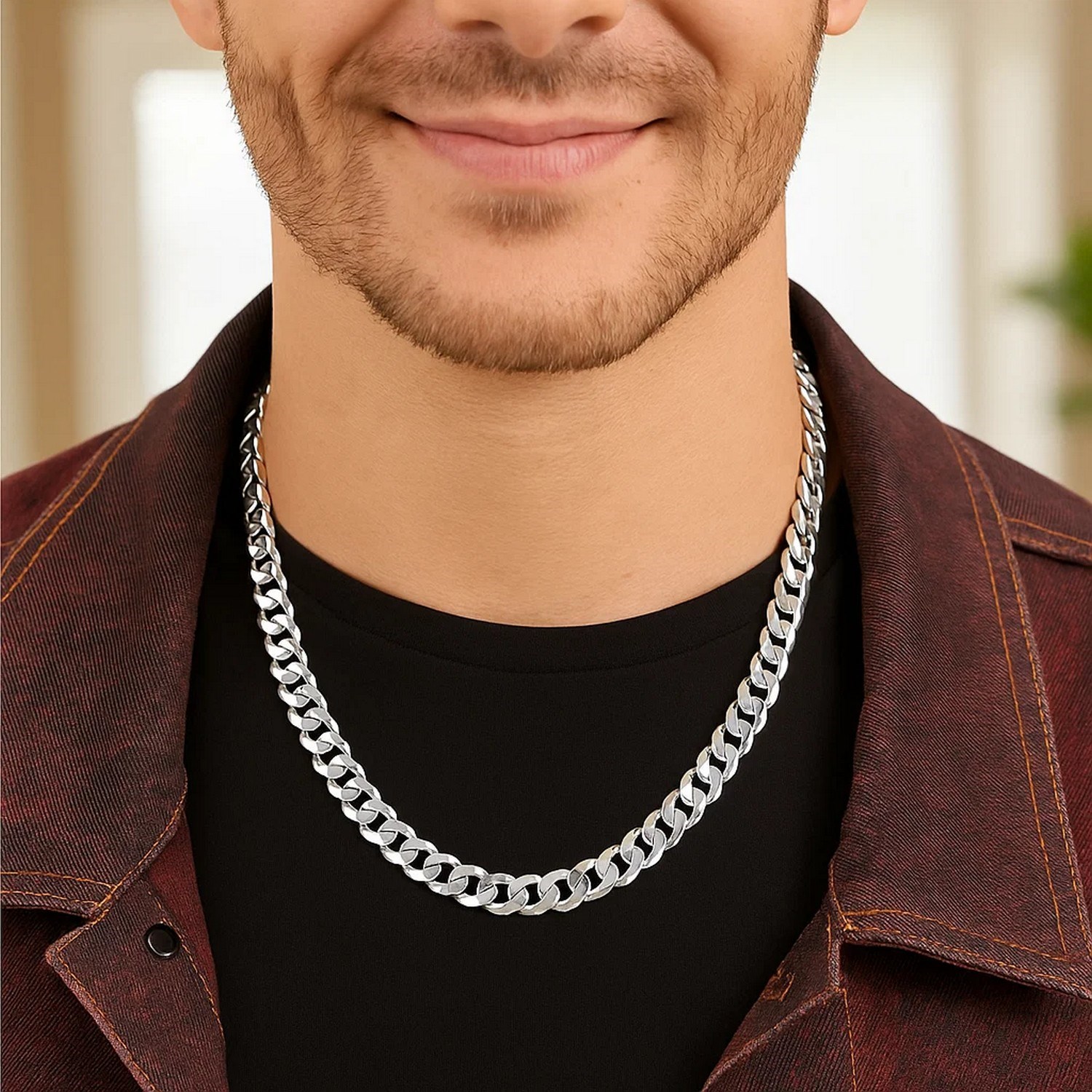 Rhodium Plated Sterling Silver Curb Style Chain (7.90 mm) - Image 6