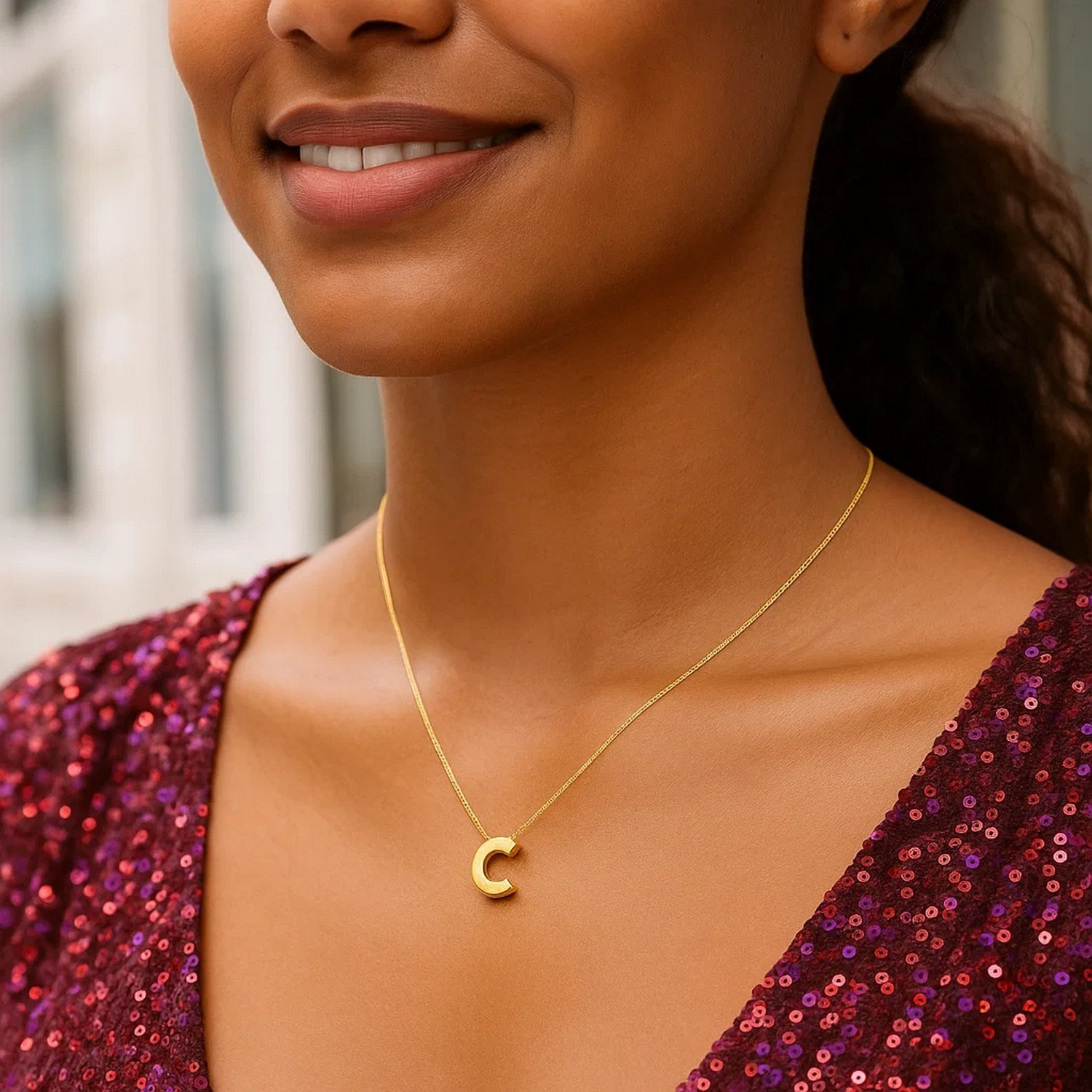 14K Yellow Gold Yours Truly Block Letter Initial C Necklace - Image 3