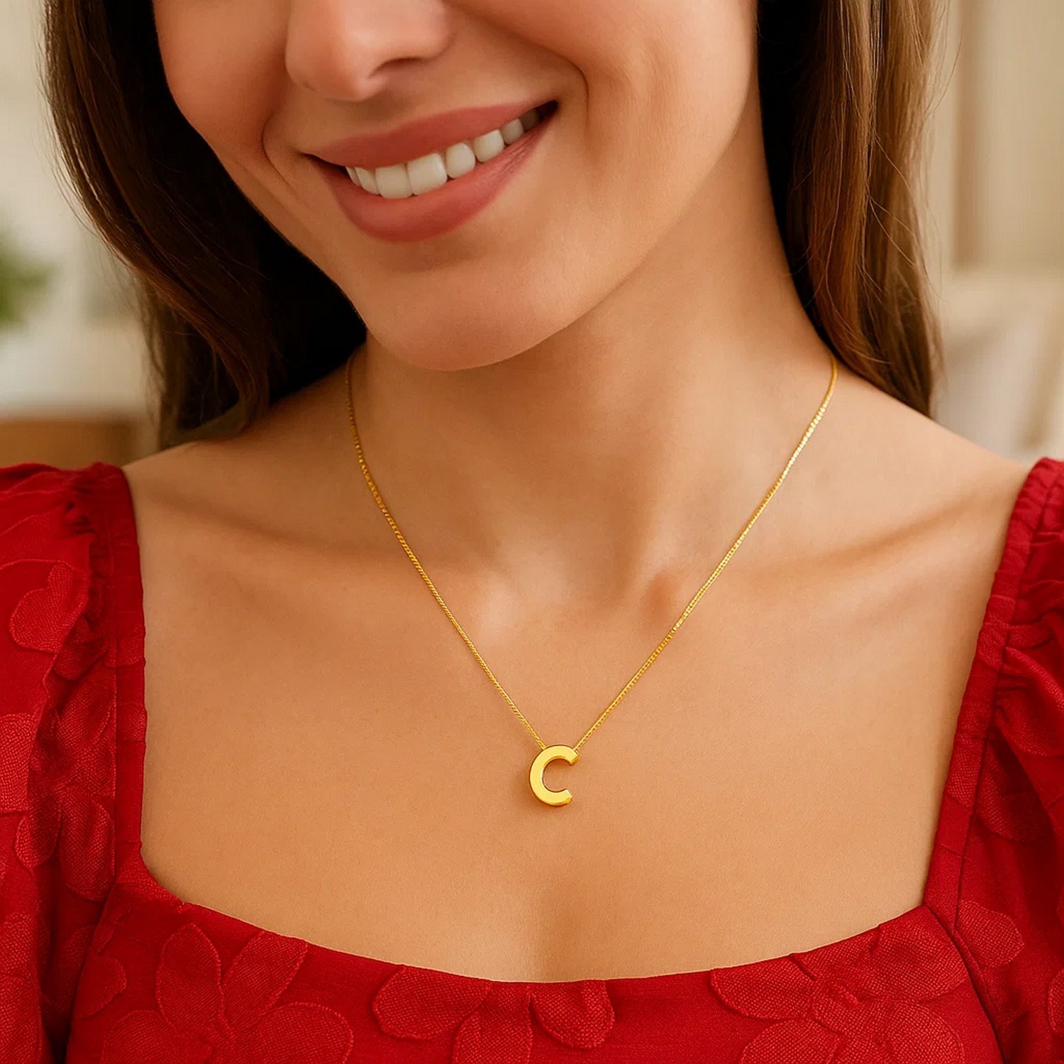 14K Yellow Gold Yours Truly Block Letter Initial C Necklace - Image 4