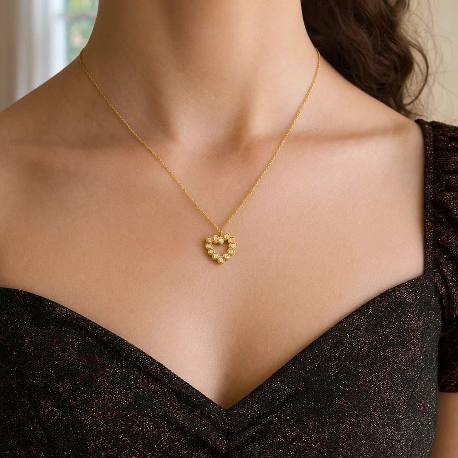 14K Yellow Gold Petite Diamond Heart Necklace - Image 4