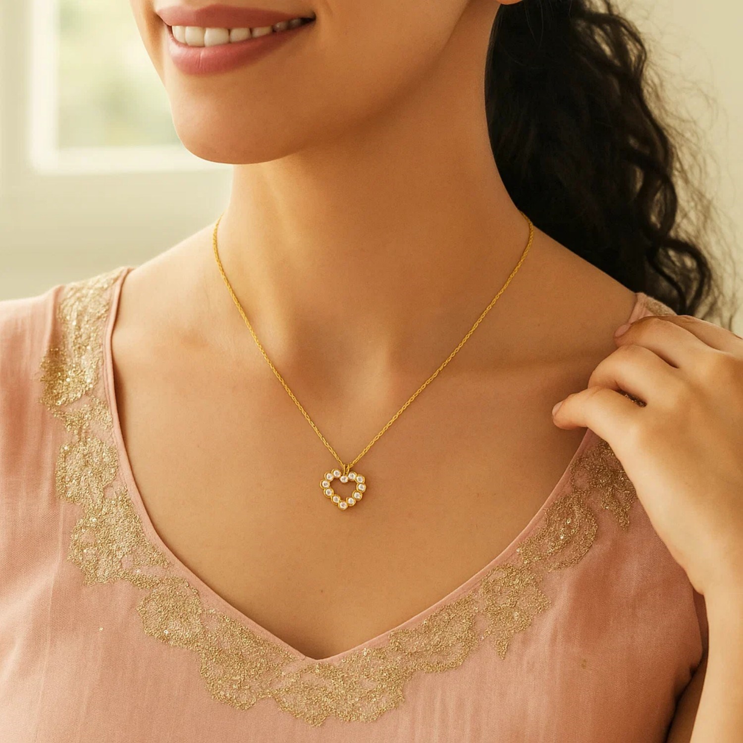 14K Yellow Gold Petite Diamond Heart Necklace - Image 5