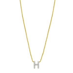 14K Yellow Gold Mini Diamond H Initial Pendant Necklace
