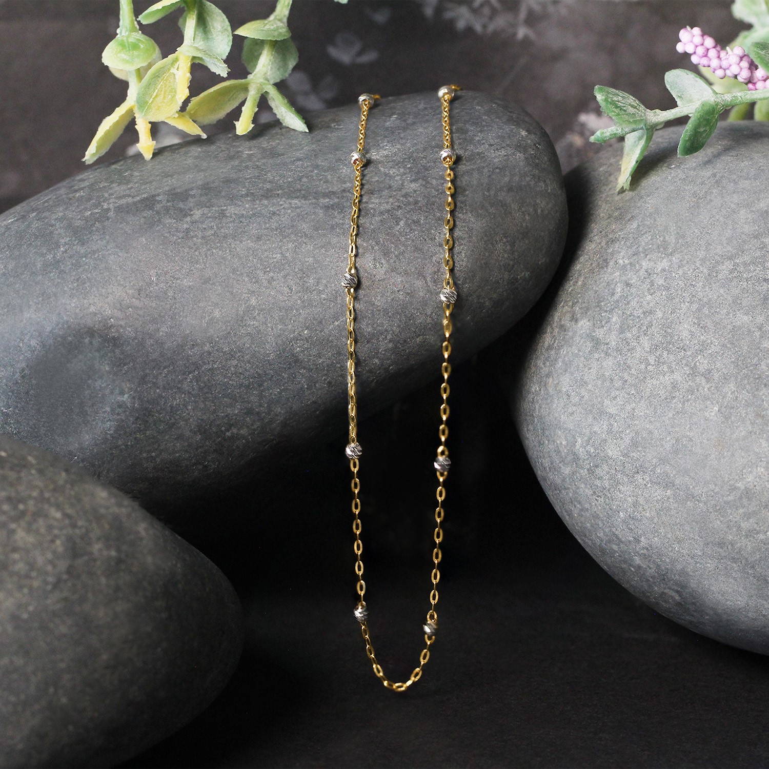 Diamond Cut Bead Links Pendant Chain in Two Tone Gold (3.50 mm) - Image 2