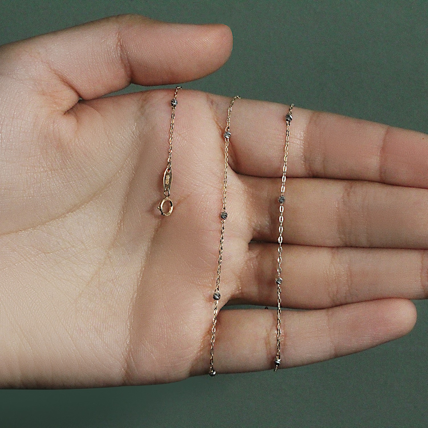 Diamond Cut Bead Links Pendant Chain in Two Tone Gold (3.50 mm) - Image 4