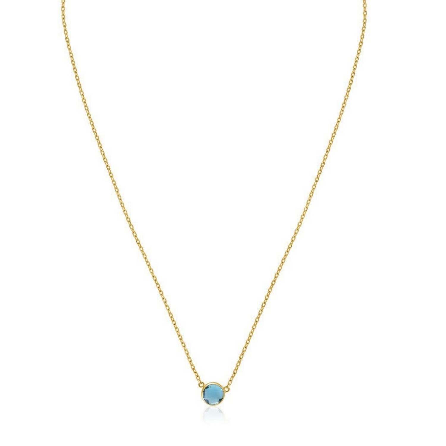 14k Yellow Gold 17 inch Necklace with Round Blue Topaz - Image 2