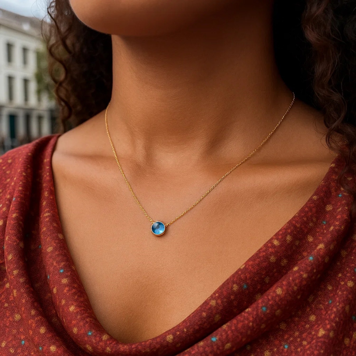 14k Yellow Gold 17 inch Necklace with Round Blue Topaz - Image 5