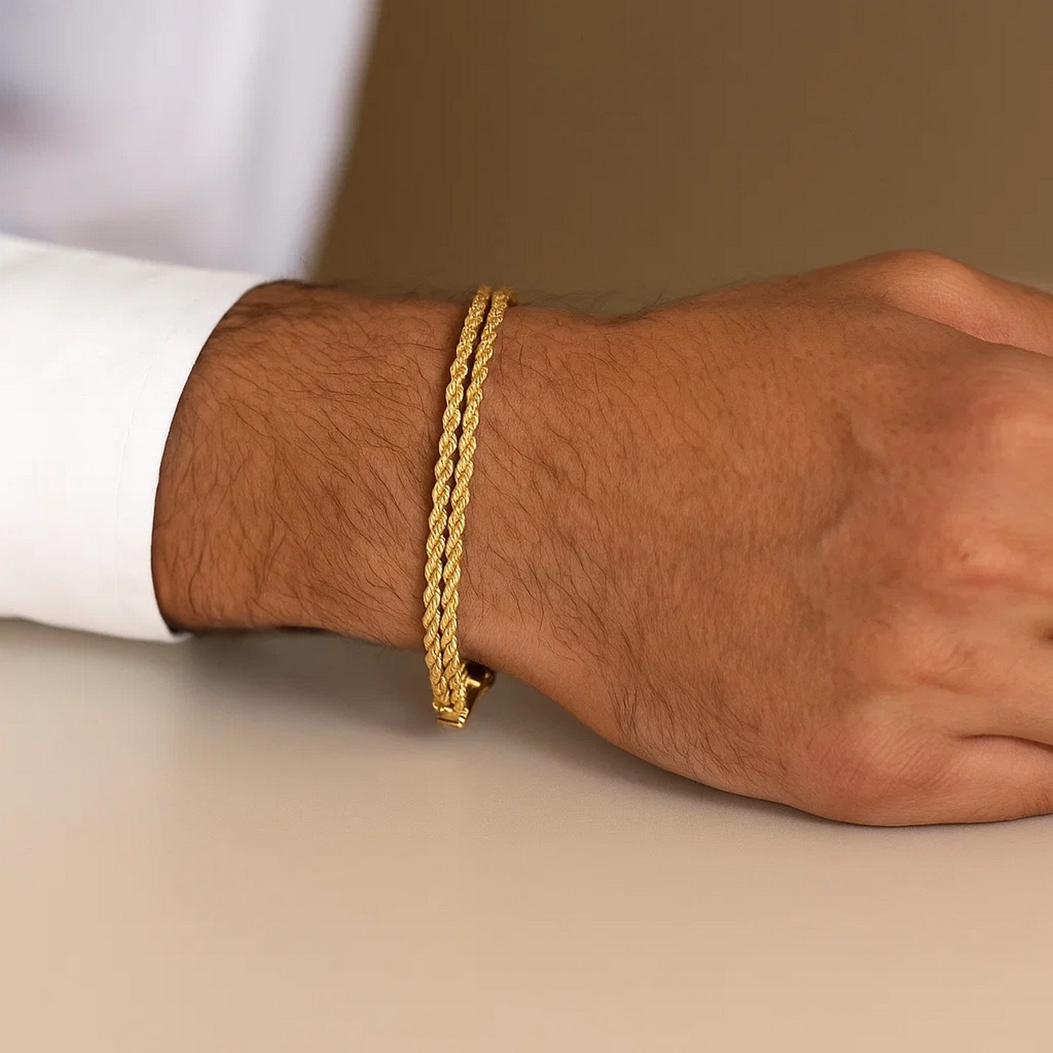 14k Yellow Gold Two Row Rope Bracelet (3.90 mm) - Image 4