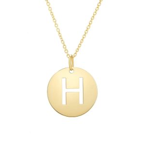 14K Yellow Gold Disc Initial H Pendant