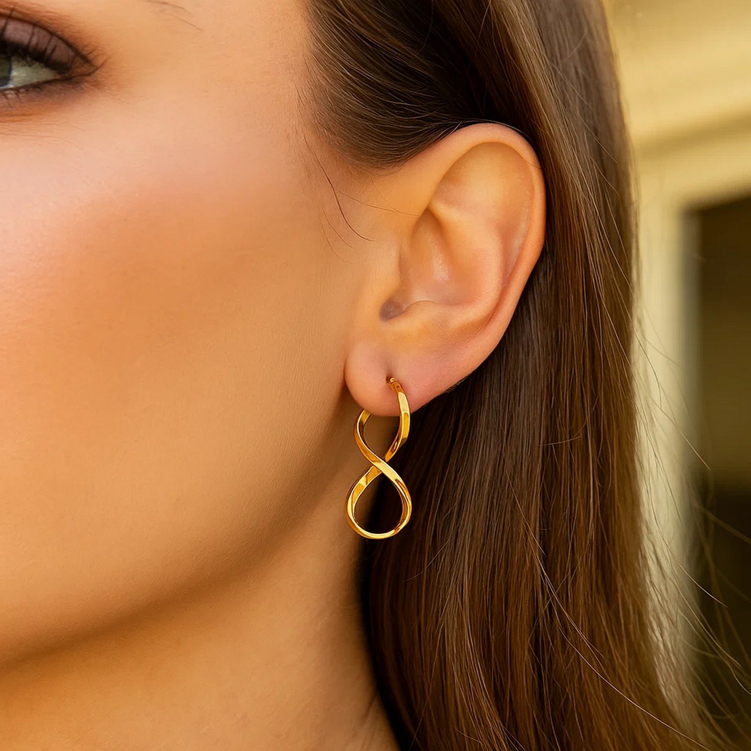 14k Yellow Gold Polished Infinity Shape Drop Earrings - Image 2