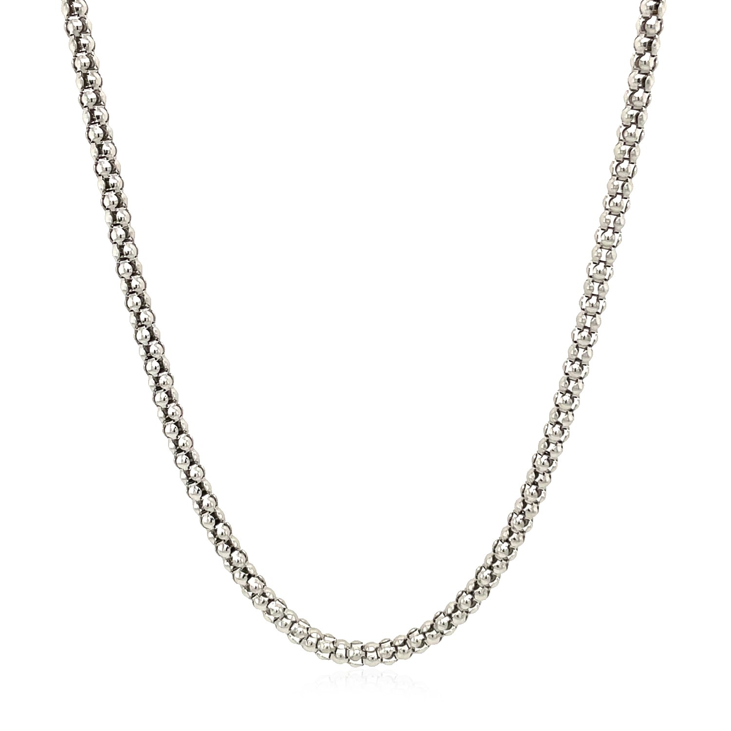 Rhodium Plated 2.5mm Sterling Silver Popcorn Style Chain (2.50 mm) - Image 2