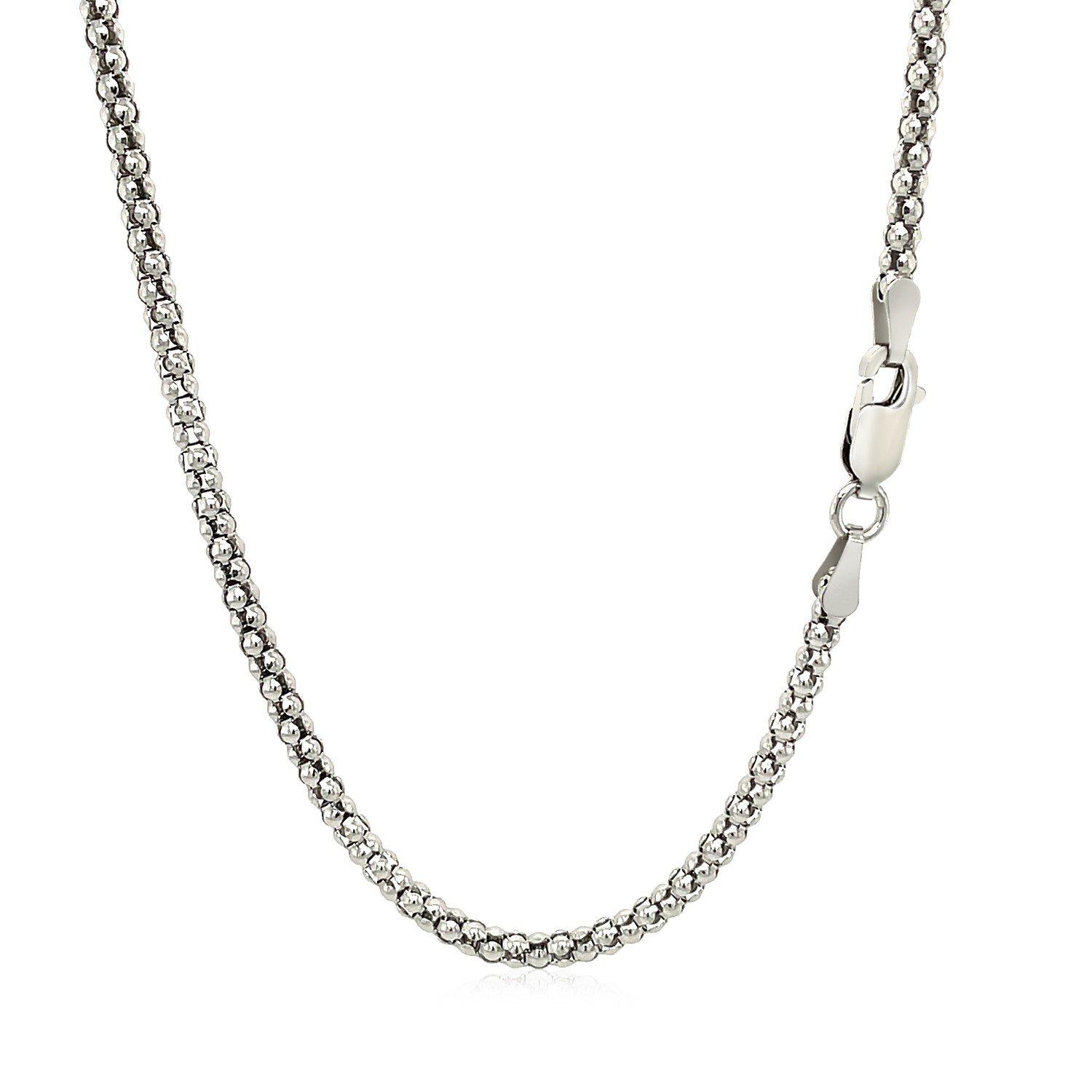 Rhodium Plated 2.5mm Sterling Silver Popcorn Style Chain (2.50 mm) - Image 3