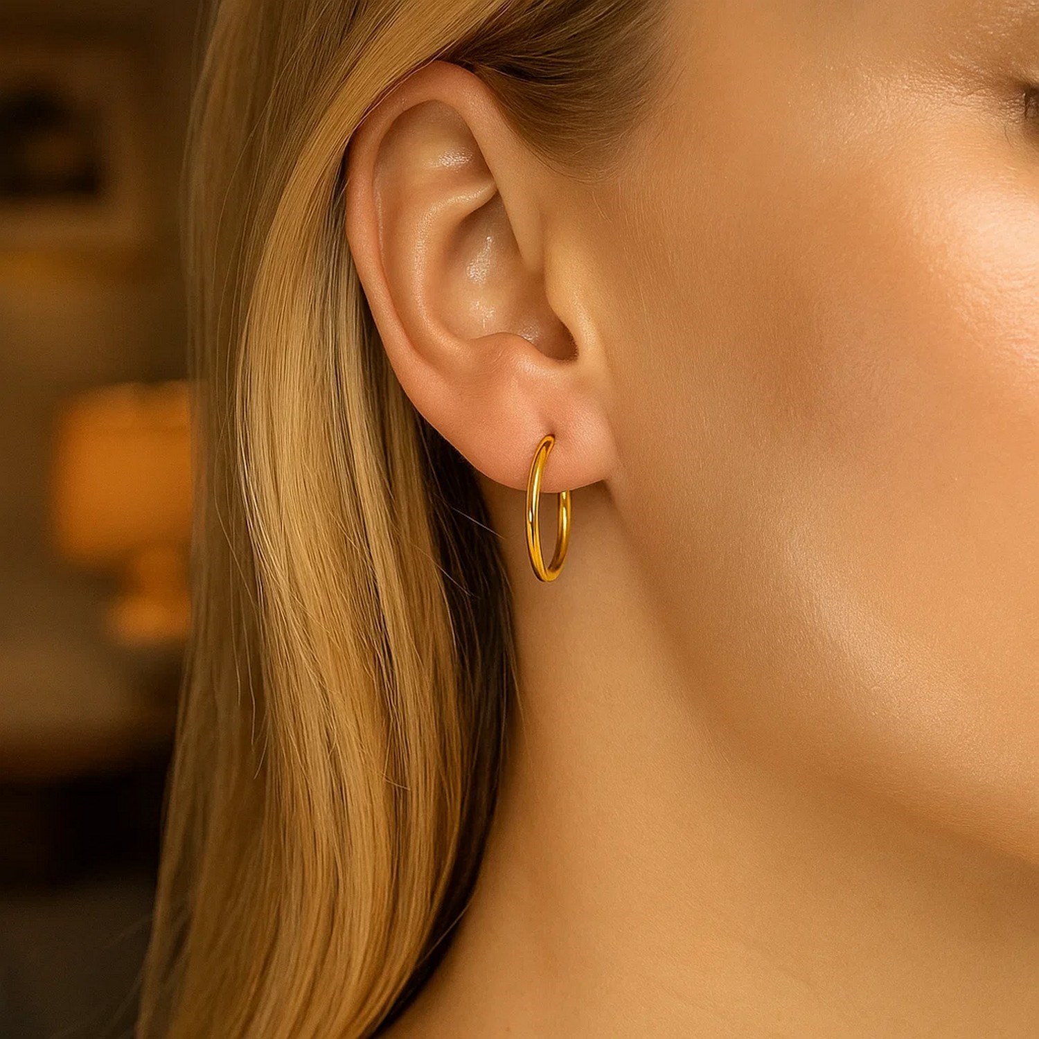14k Yellow Gold Polished Hoop Earrings (2x20mm) - Image 3