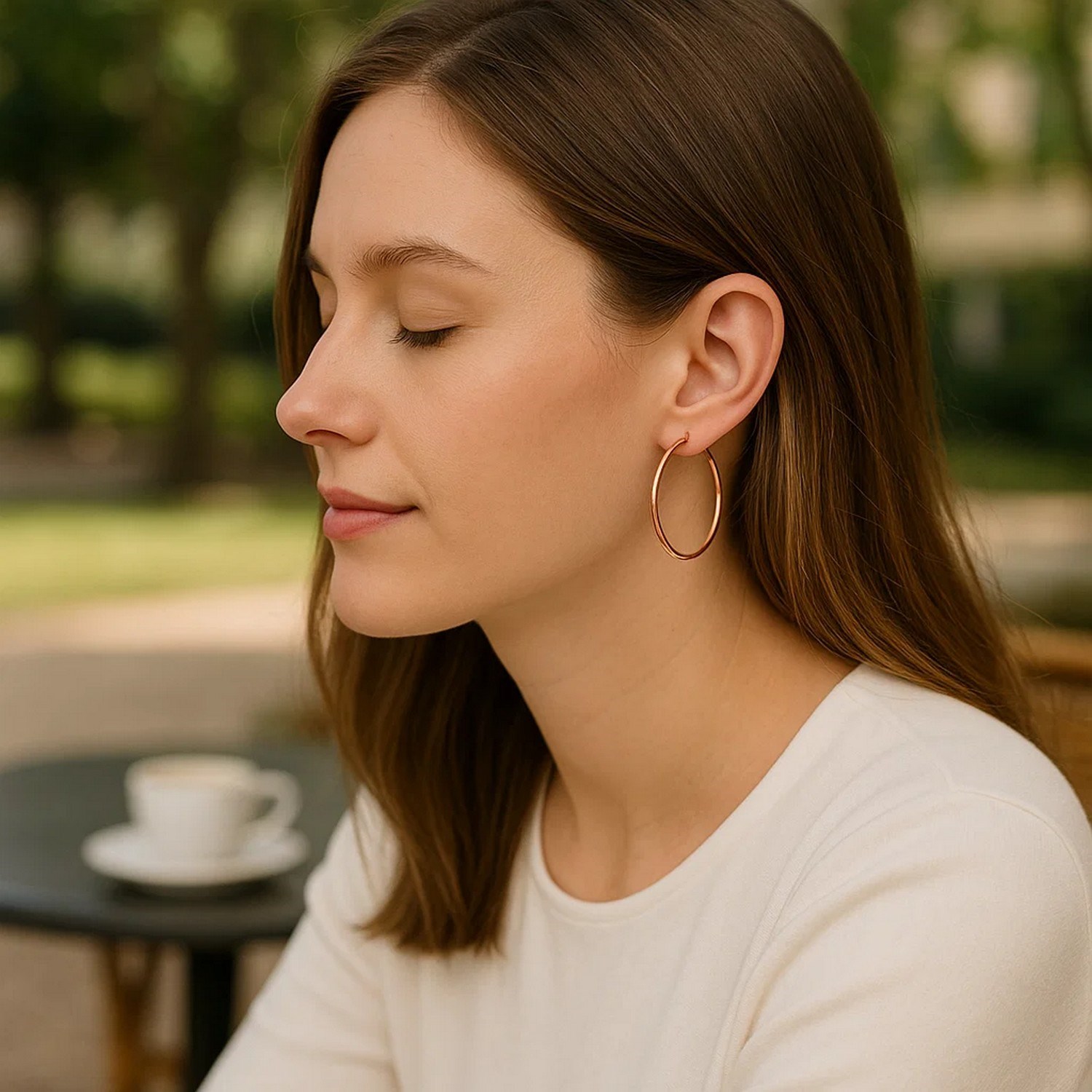 14k Rose Gold Polished Hoop Earrings (2x25mm) - Image 3
