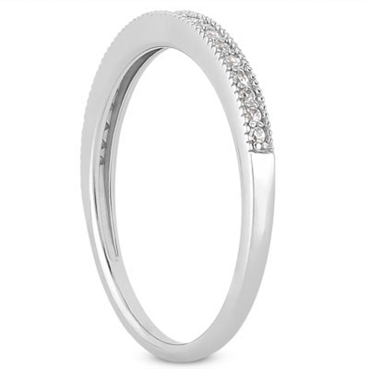 14k White Gold Diamond Micro Pave Diamond Milgrain Wedding Ring Band - Image 2