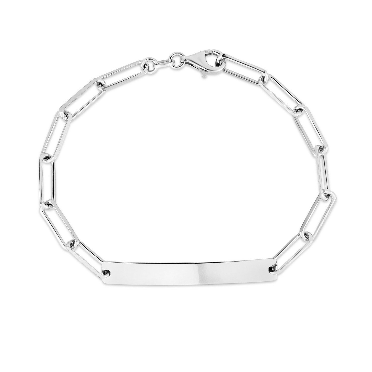 Sterling Silver Rhodium Plated Engravable ID Bar Paperclip Bracelet (2.10 mm) - Image 2