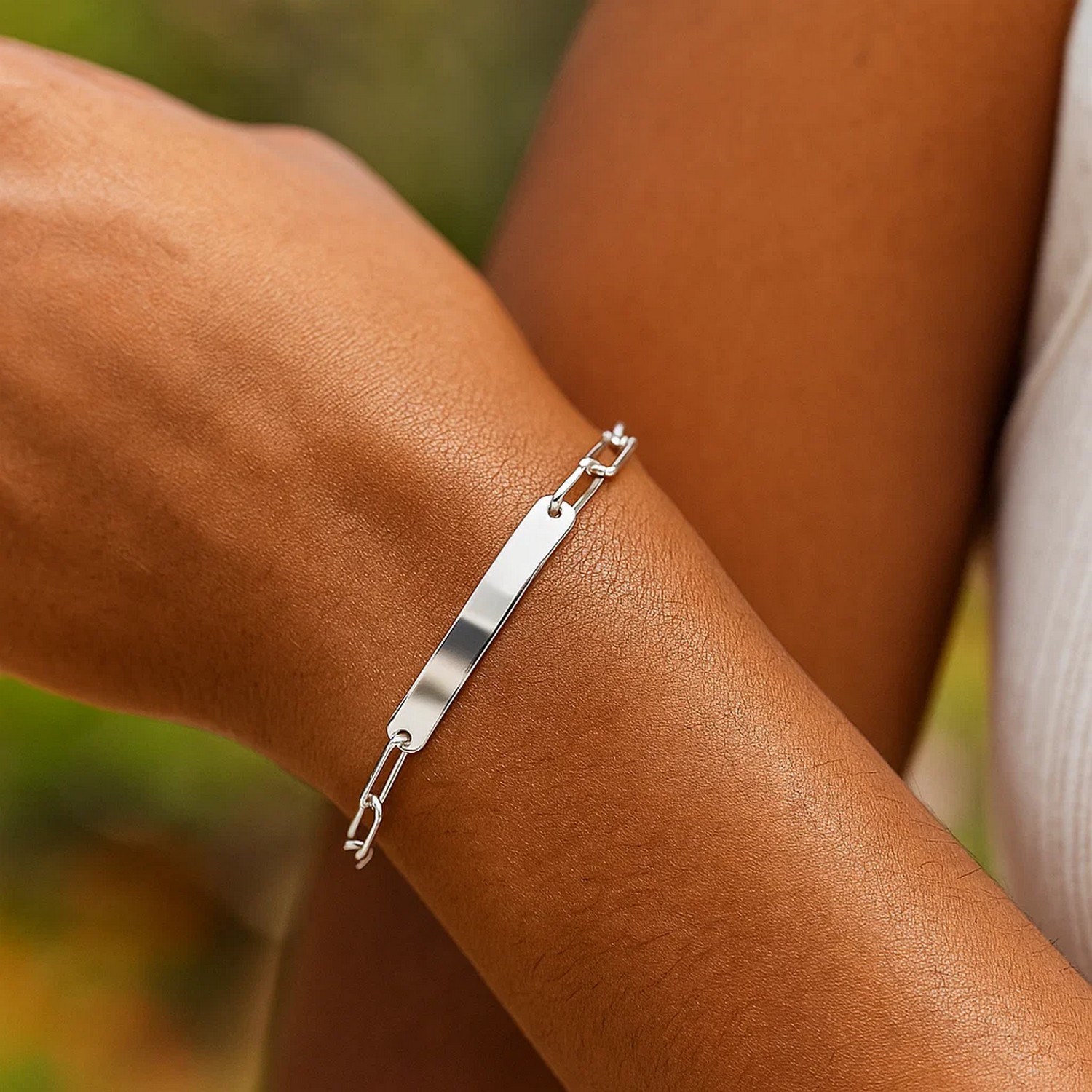 Sterling Silver Rhodium Plated Engravable ID Bar Paperclip Bracelet (2.10 mm) - Image 4