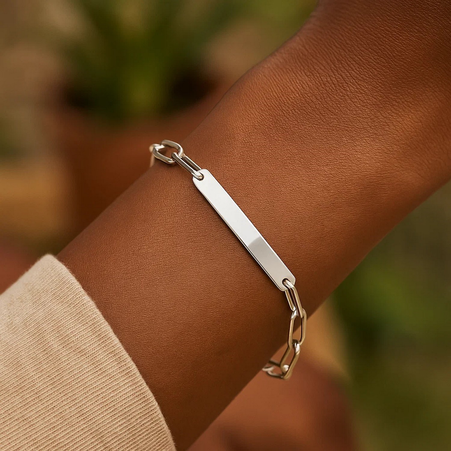 Sterling Silver Rhodium Plated Engravable ID Bar Paperclip Bracelet (2.10 mm) - Image 5