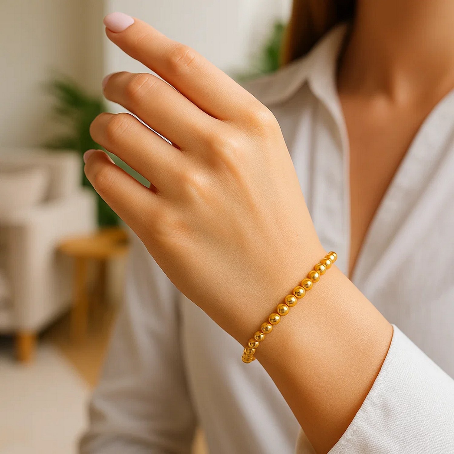 14k Yellow Gold Bead Bracelet (5.00 mm) - Image 4