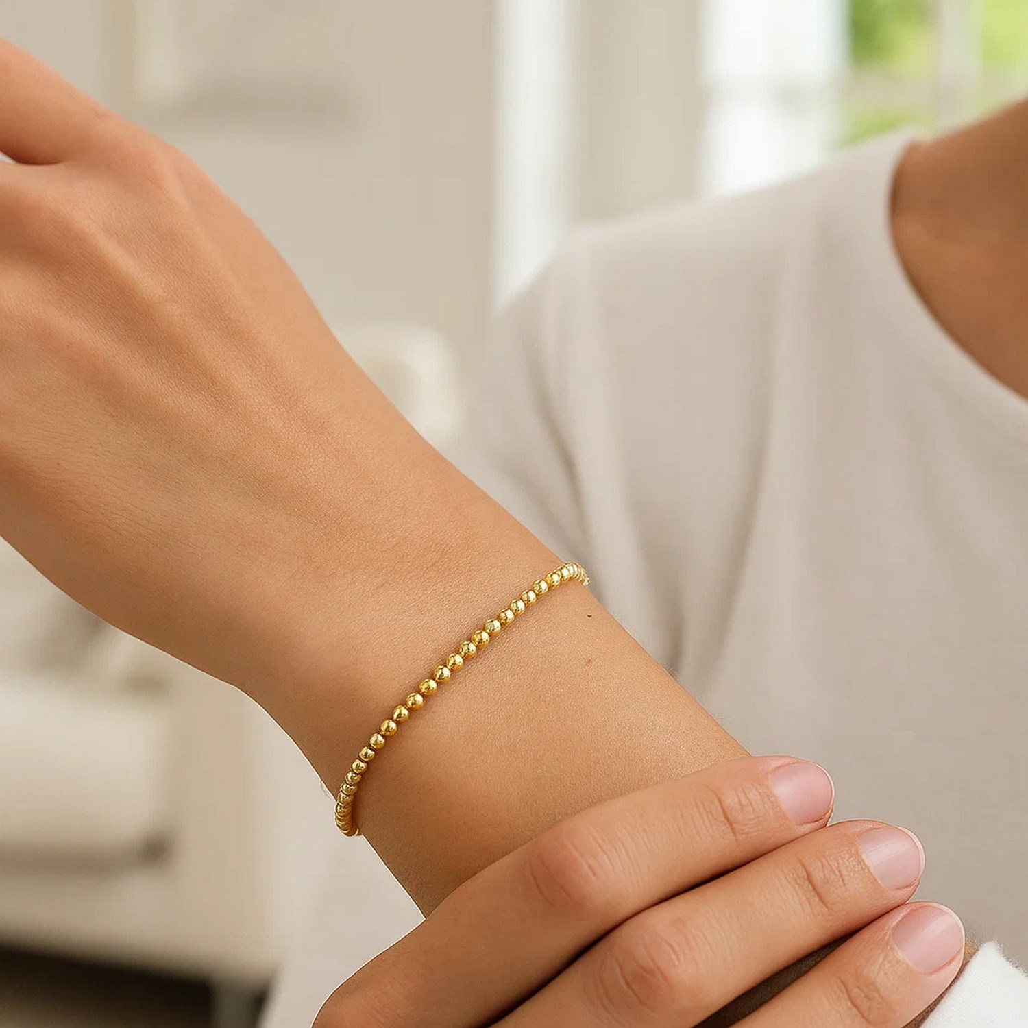 14K Yellow Gold Bead Bracelet (3.00 mm) - Image 3