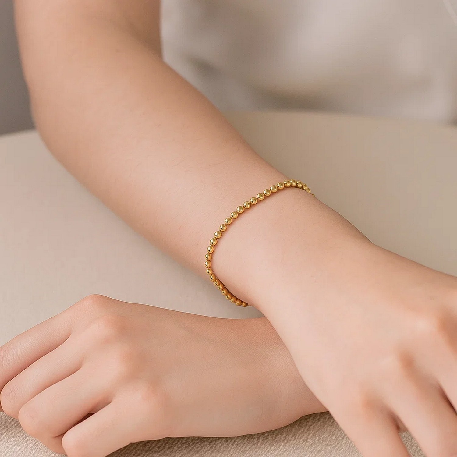 14K Yellow Gold Bead Bracelet (3.00 mm) - Image 4