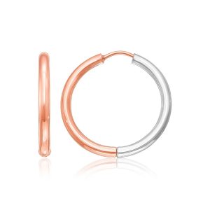 14k Rose & White Gold Hinged Hoop Earrings(2.5x20mm)