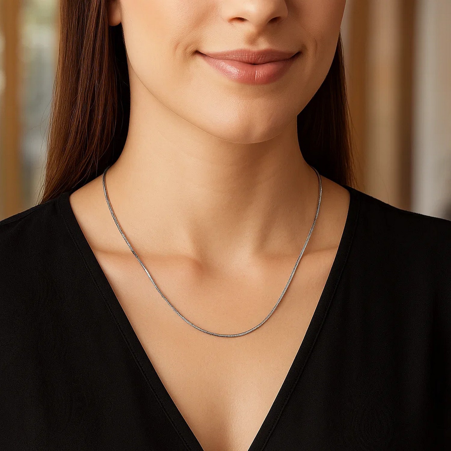 Rhodium Plated 1.3mm Sterling Silver Snake Style Chain (1.30 mm) - Image 4