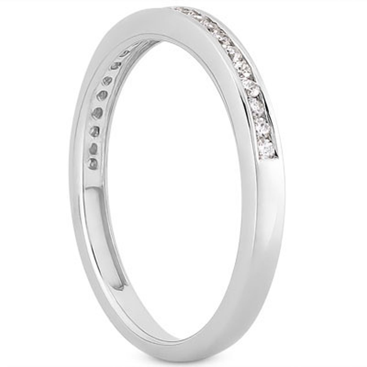 14k White Gold Slender Channel Set Diamond Wedding Ring Band Set 1/2 Around - Image 2