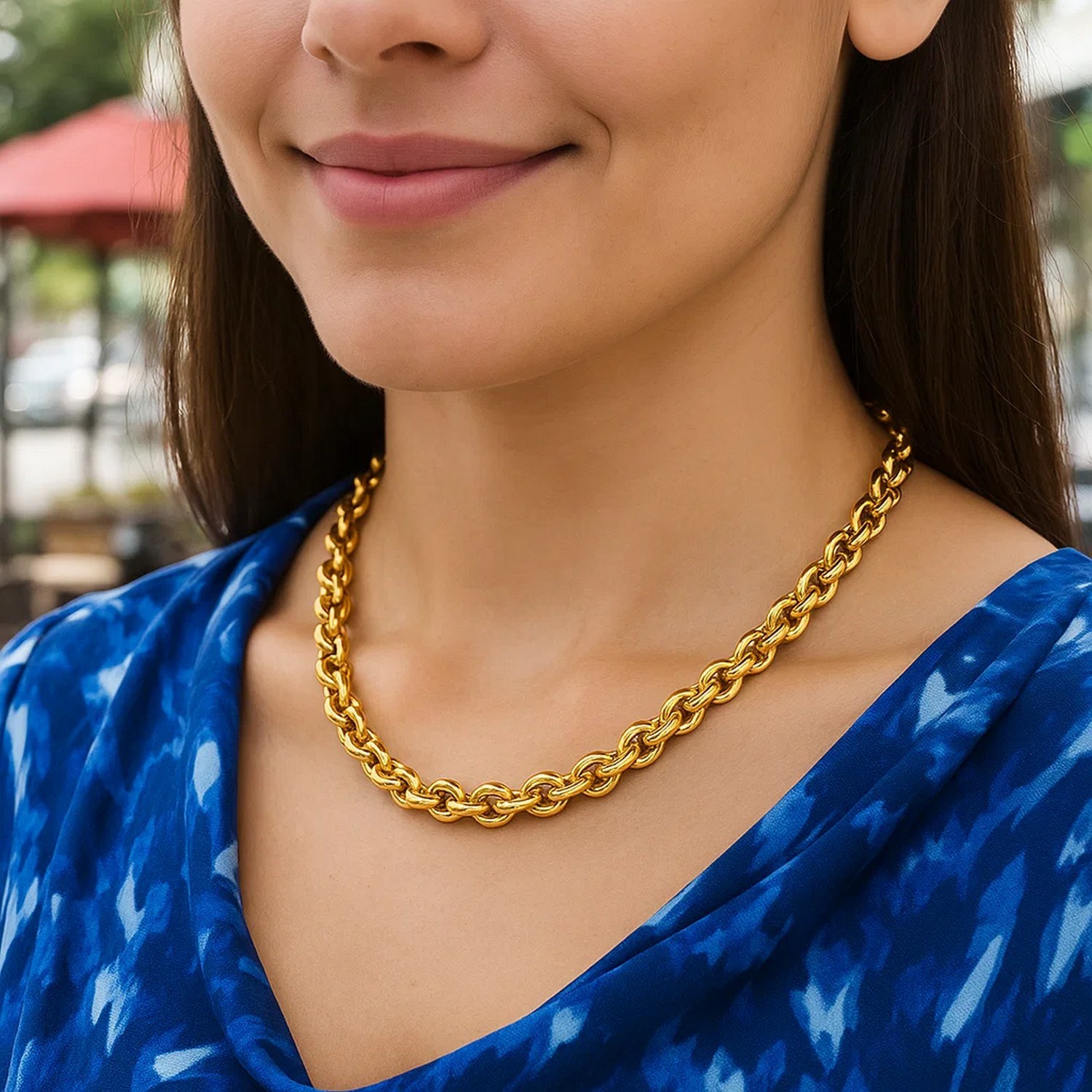 14k Yellow Gold Polished Cable Link Necklace - Image 4