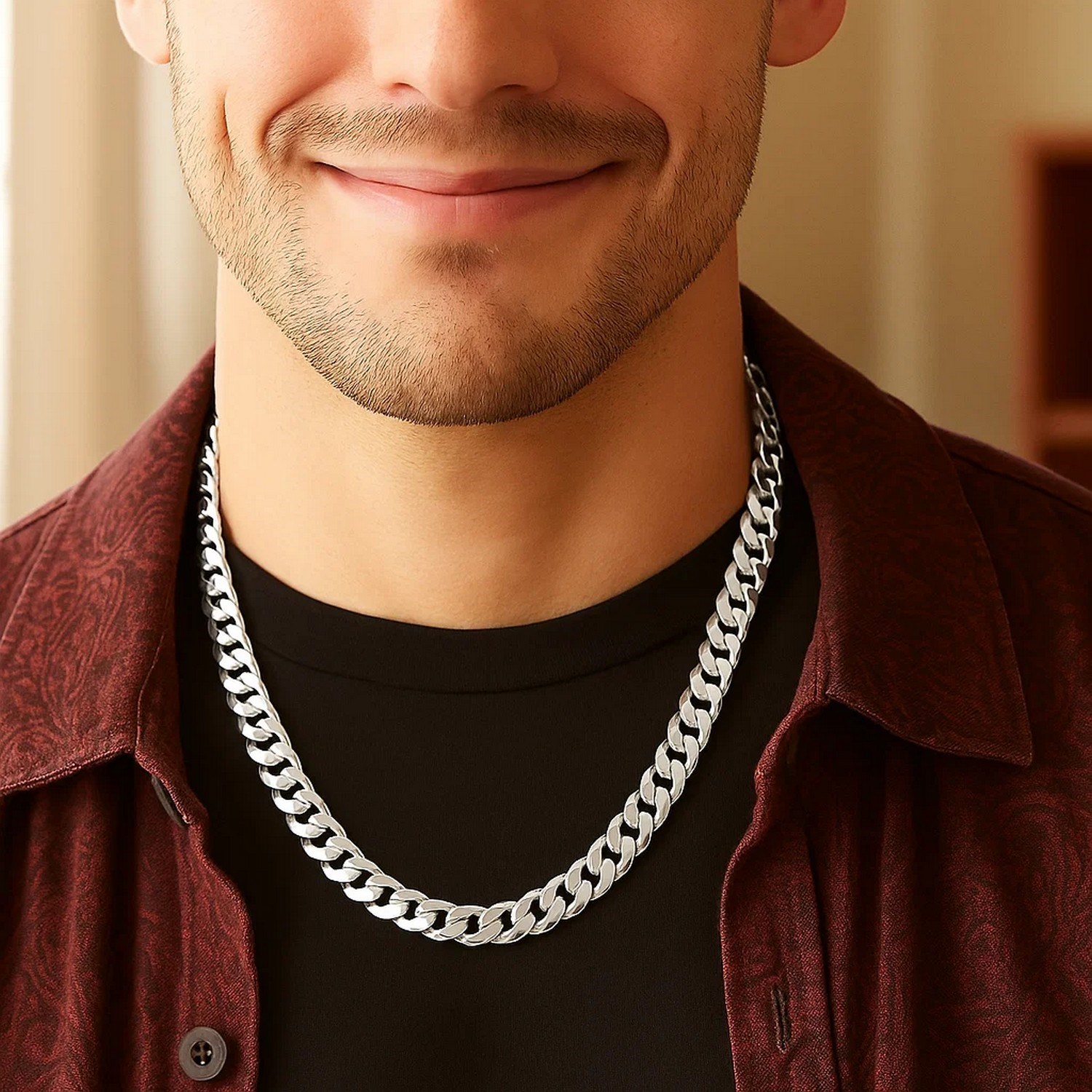 Rhodium Plated Sterling Silver Curb Style Chain (8.40 mm) - Image 4