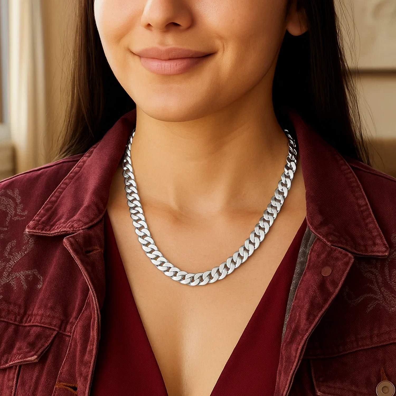 Rhodium Plated Sterling Silver Curb Style Chain (8.40 mm) - Image 5