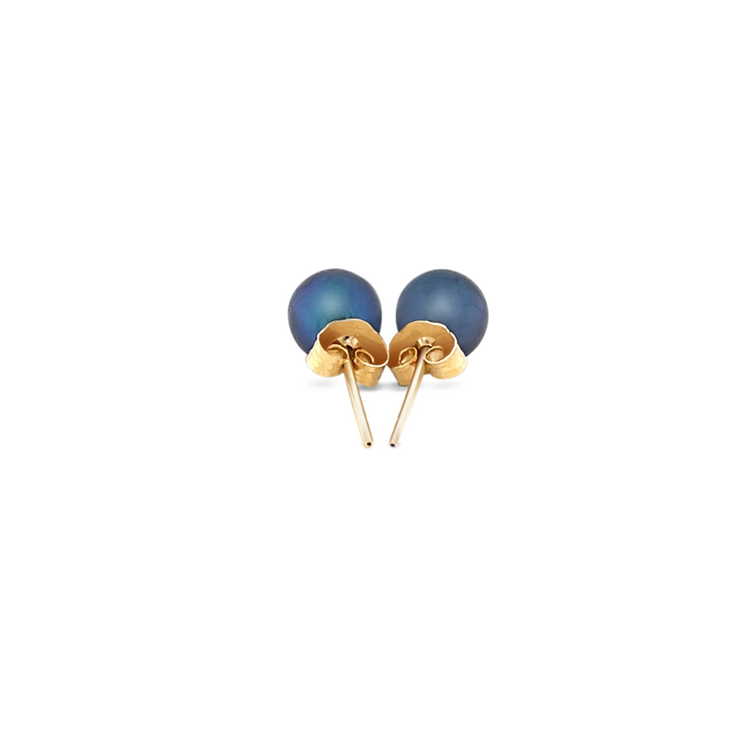 14k Yellow Gold Cultured Black Pearl Stud Earrings (6mm) - Image 2