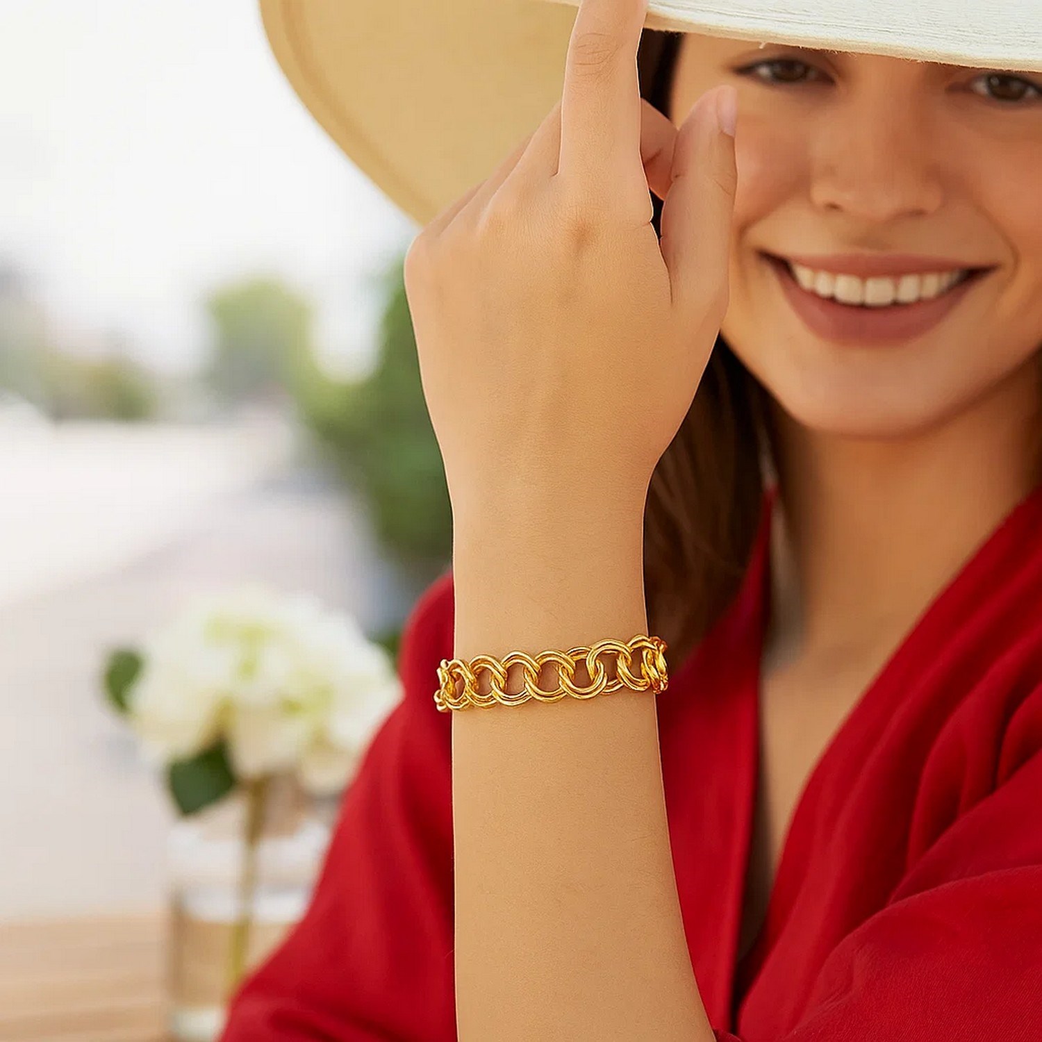 14k Yellow Gold Solid Double Link Charm Bracelet (10.00 mm) - Image 3