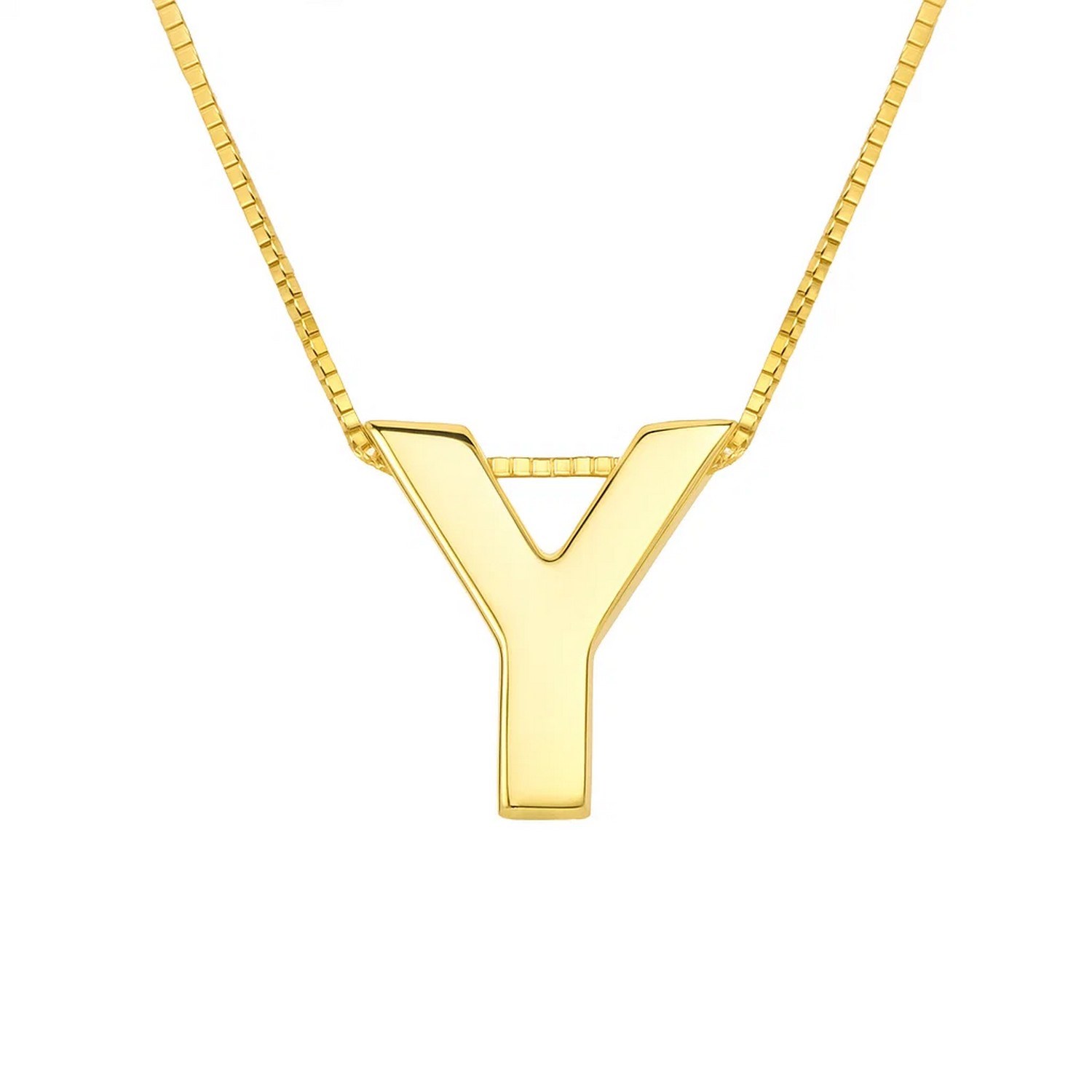 14K Yellow Gold Yours Truly Block Letter Initial Y Necklace - Image 2