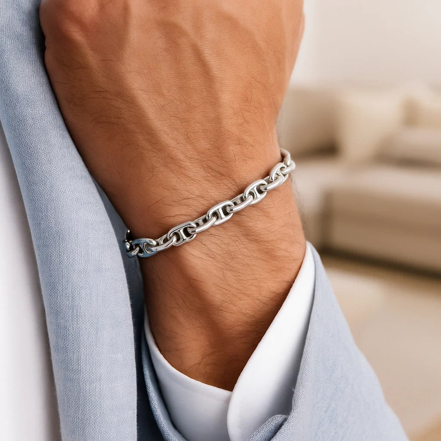 Sterling Silver Anchor Chain Bracelet (6.40 mm) - Image 3