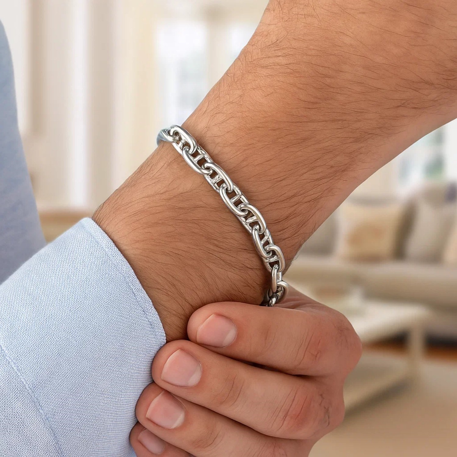 Sterling Silver Anchor Chain Bracelet (6.40 mm) - Image 4