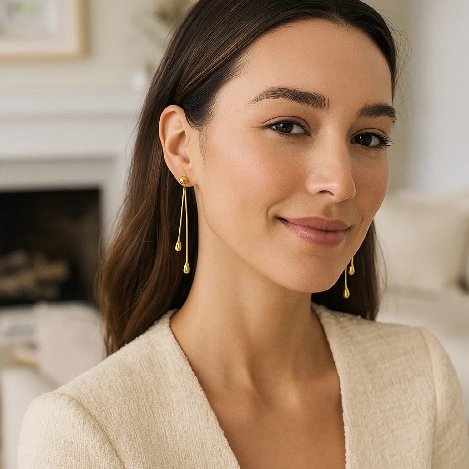 14k Yellow Gold Double Drop Long Earrings - Image 4