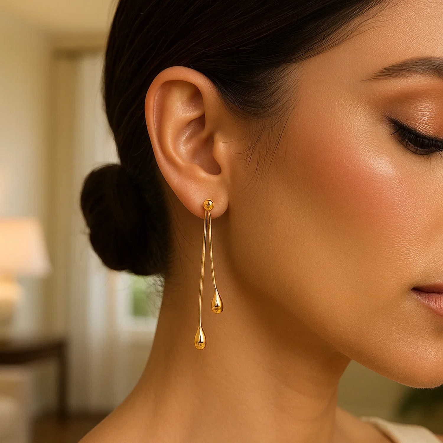 14k Yellow Gold Double Drop Long Earrings - Image 5