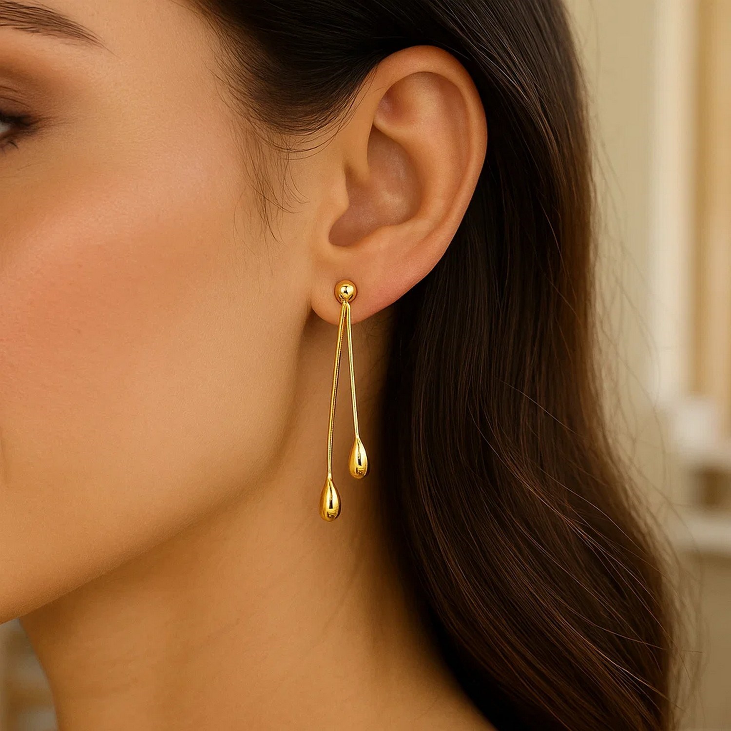14k Yellow Gold Double Drop Long Earrings - Image 6
