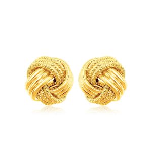 14k Yellow Gold Love Knot with Ridge Texture Earrings