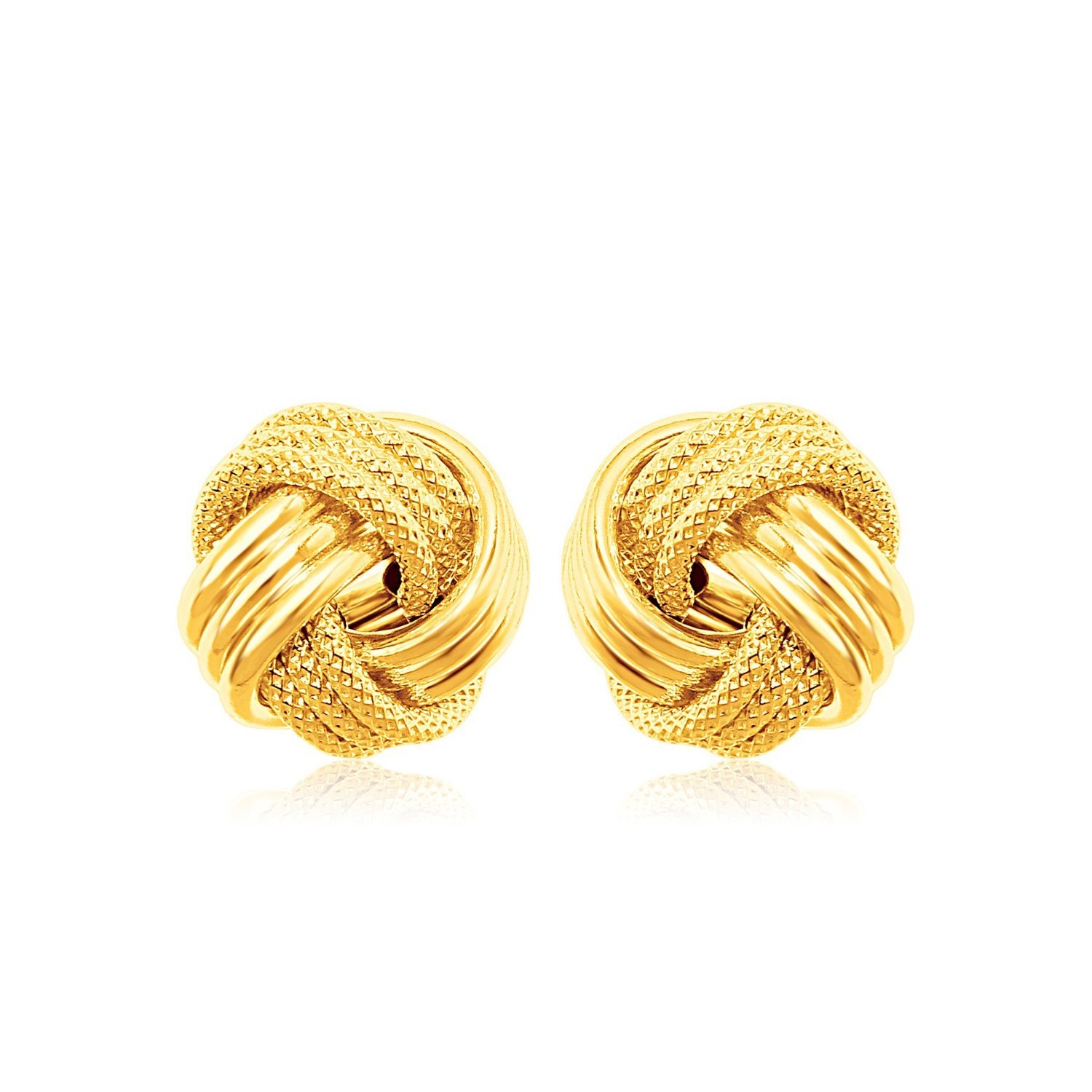 14k Yellow Gold Love Knot with Ridge Texture Earrings
