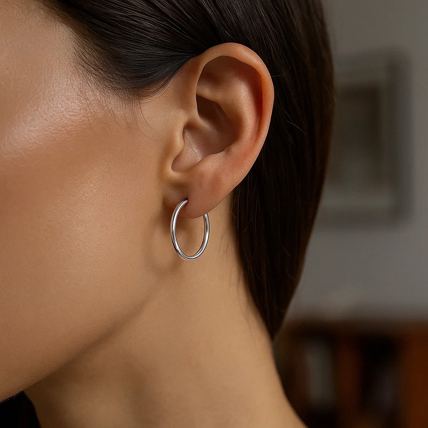 14k White Gold Polished Hoop Earrings (2x20mm) - Image 4