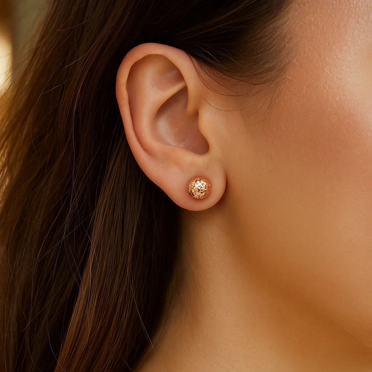 14k Rose Gold Ball Earrings with Crystal Cut Texture(7mm) - Image 3